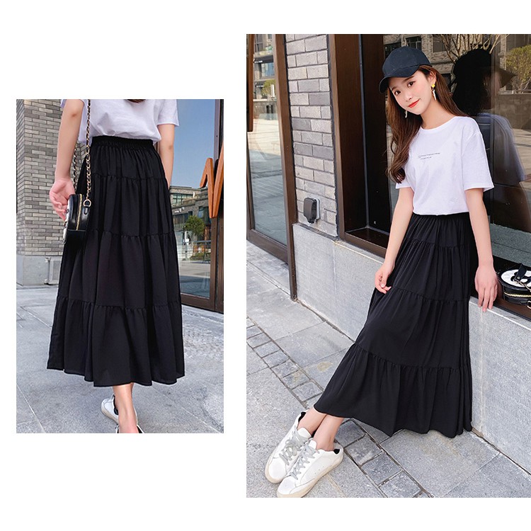 Chân váy dài tầng midi đen trắng JEESSE SKIRT | BigBuy360 - bigbuy360.vn