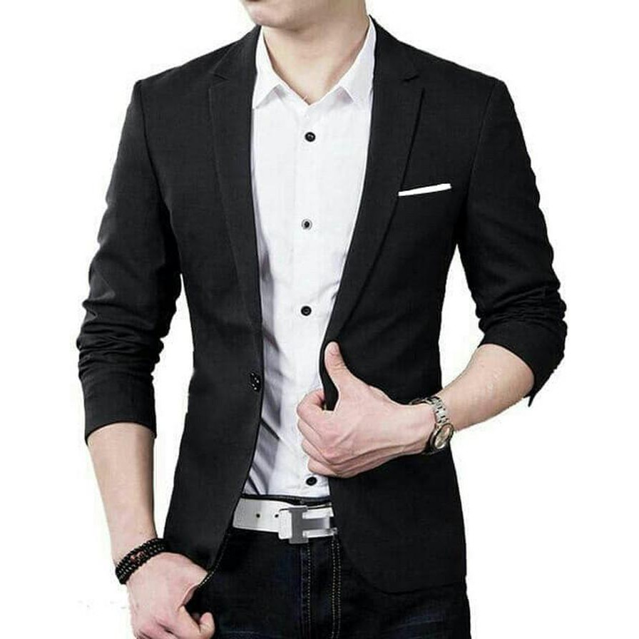 Hugo Áo Khoác Blazer Vải Cotton Co Giãn Màu Đen Thời Trang Cho Nam