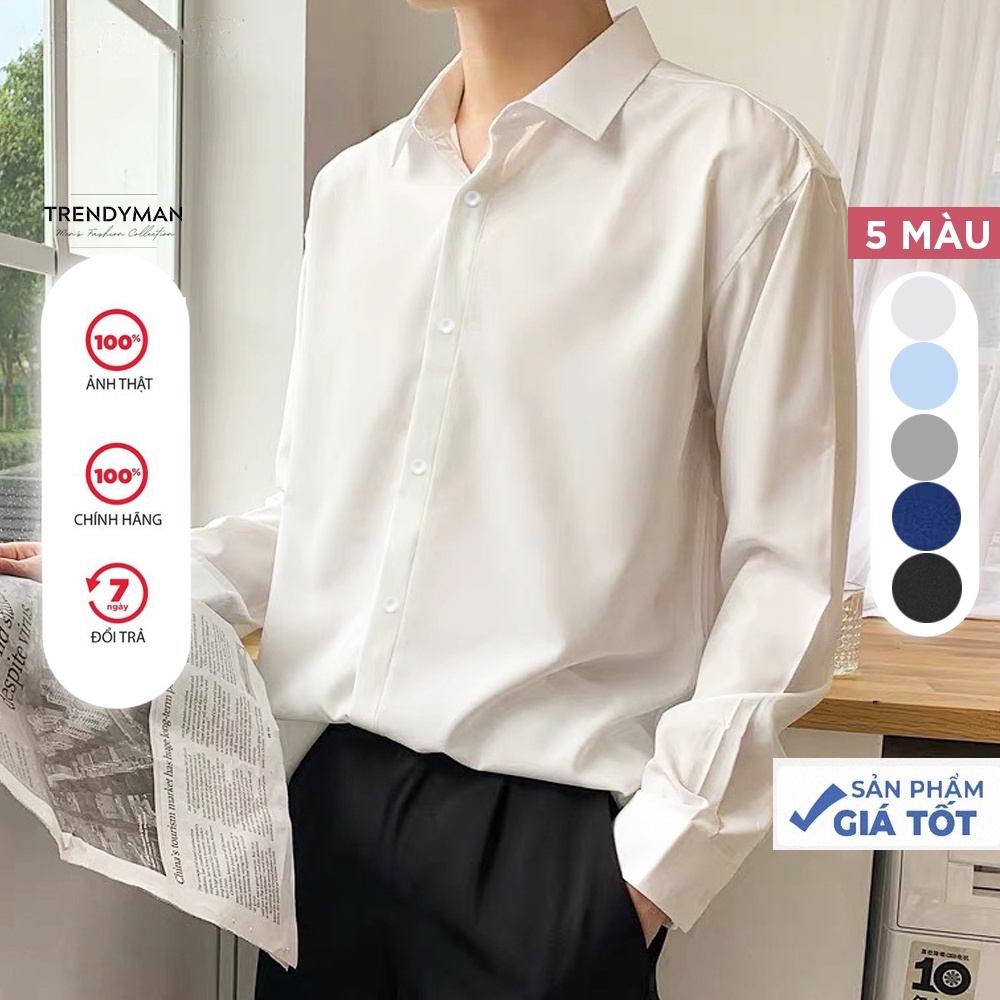 Áo sơ mi nam nữ dài tay unisex sơ mi công sở form rộng kiểu Hàn Quốc Trendyman vải lụa mềm mại