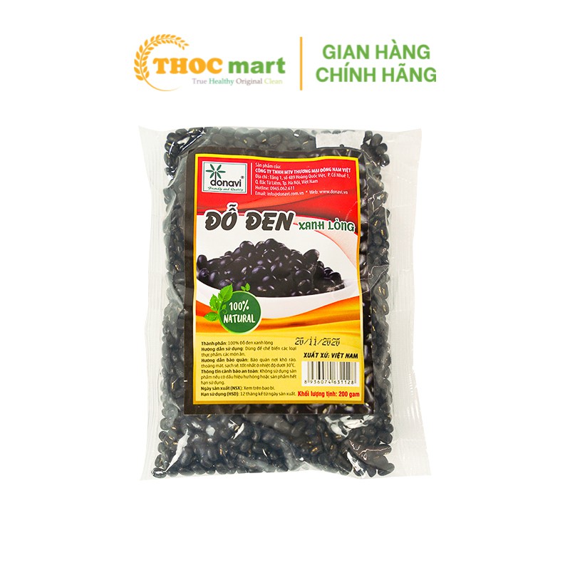 Đậu đen xanh lòng Donavi (Đỗ đen xanh lòng) 100% sạch tự nhiên gói 200g