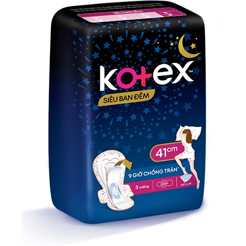Combo 2 Gói Băng vệ sinh Kotex Siêu Ban Đêm 41cm siêu mỏng cánh 3 miếng