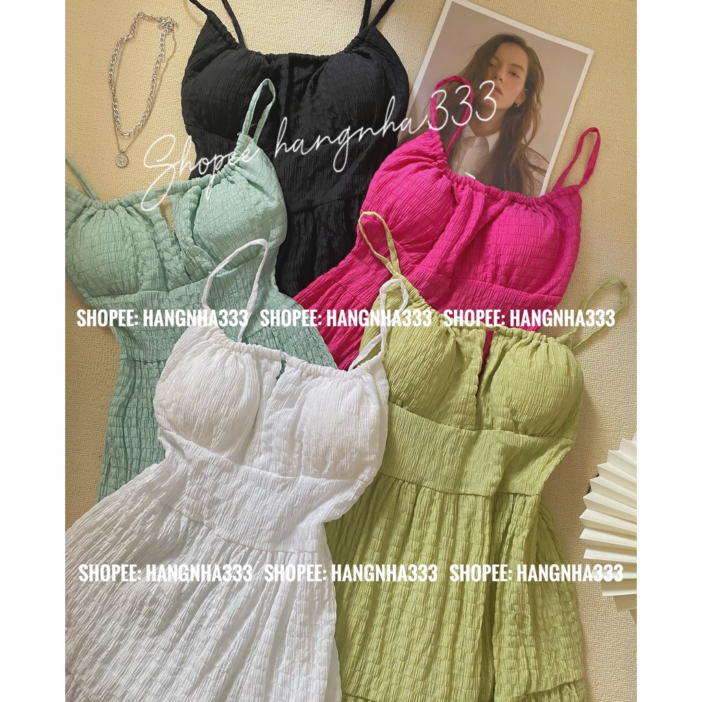 CÓ MÚT NGỰC || Đầm xốp 2 dây chít ngực chun lưng form dài maxi sang trọng nhiều màu trendy
