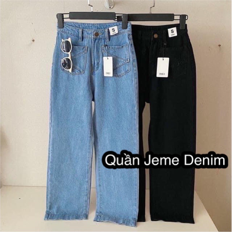 Quần jeans culottes form suông dài 2 túi trước 2 màu đen và xanh denim Jeme Jeans