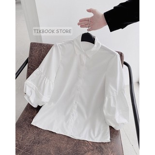(hết hàng)-Áo sơ mi basic tay lỡ bồng- Tikbook Store