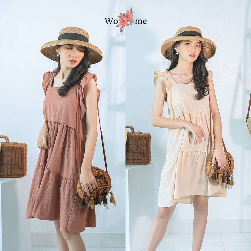 Váy đầm babydoll dáng dài xoè qua gối dự tiệc màu trắng đen be phong cách ulzzang WOME - VBDL2 | WebRaoVat - webraovat.net.vn