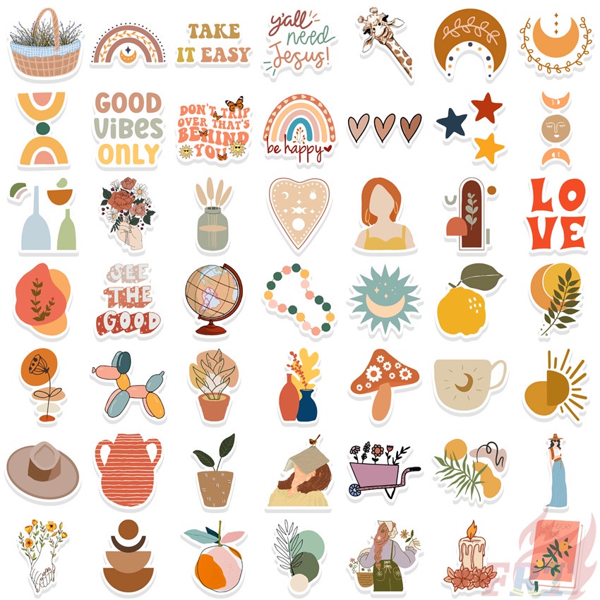 Bộ 100 Cái ❉ Miếng Dán Trang Trí Họa Tiết Graffiti Kiểu Boho Trừu Tượng ❉ Sticker Dán Tường Chống Thấm Nước Họa Tiết Doodle Hợp Thời Trang