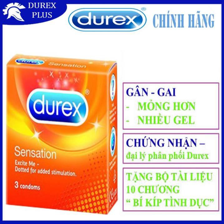 [MỎNG HƠN – NHIỀU GAI HƠN] KHIẾN NÀNG ĐÊ MÊ Bao cao su Durex Sensation có Gai và mỏng hơn (Số lượng 3 cái/ 1 hộp bcs)