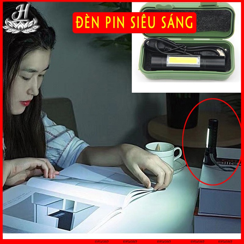 Đèn pin siêu sáng mini cầm tay, đèn pin xạc zoom xa gần bỏ túi mang theo có hộp chống xốc tiện lợi
