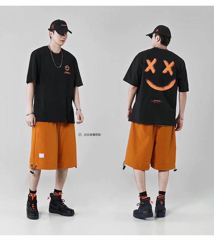 Áo Thun Form Rộng Ngắn Tay In Hình Mặt Cười Thời Trang Dành Cho Nam M-8Xl