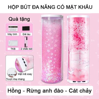 Hộp bút đa năng CÓ MẬT KHẨU (kèm máy tính+ gương soi+ bảng trắng nhỏ+ 2 chiếc bút viết bảng trắng+1 giẻ lau bảng )