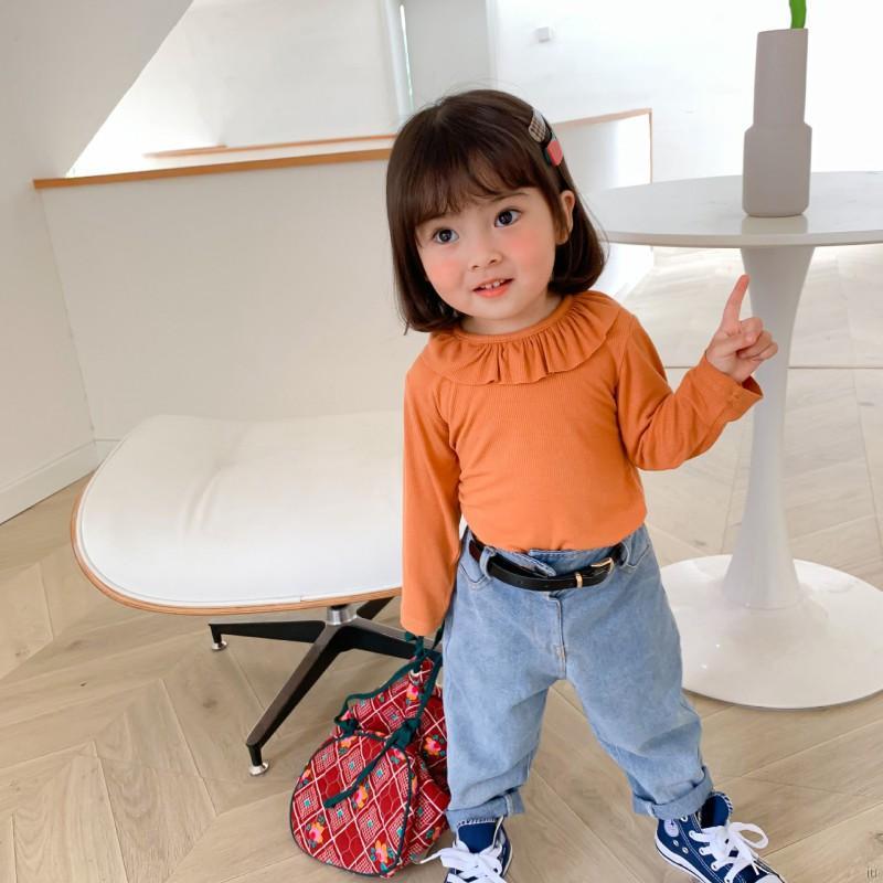 IU Autumn Baby Girl Cute Solid Color Long Sleeve Blouse Casual Kids Sweet Pullover Tops