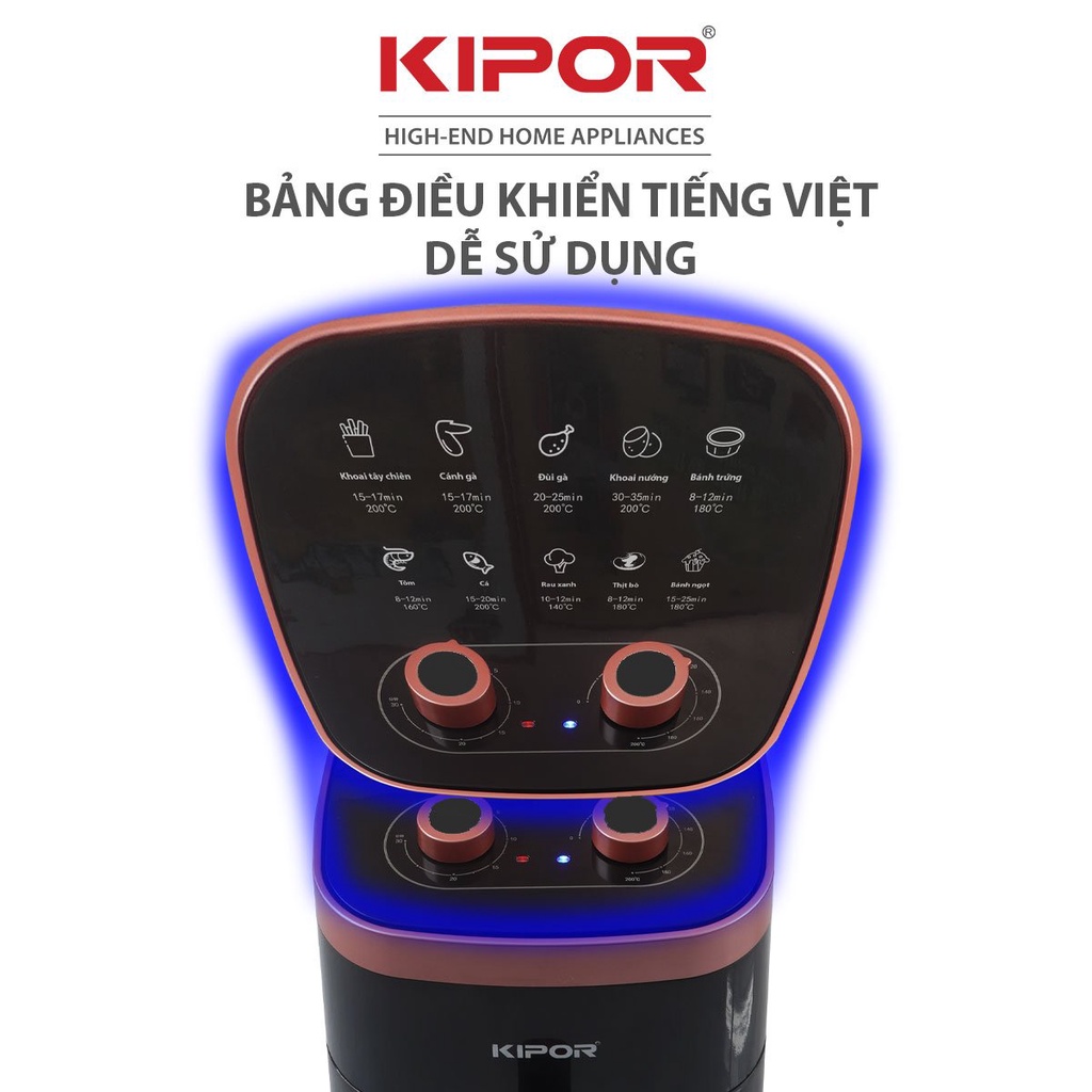 Nồi chiên không dầu điều khiển cơ KIPOR KP-AF632 dung tích 6 lít công suất mạnh 1700W chiên đa năng - Hàng chính hãng