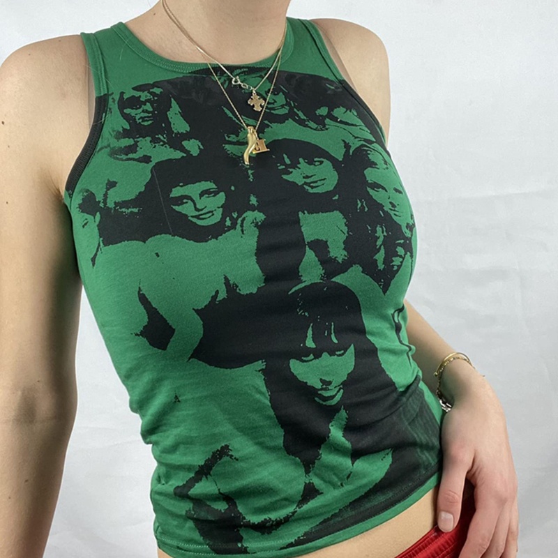 Áo Croptop Sát Nách Dáng Ôm In Họa Tiết Chân Dung Mực Kiểu Gothic Thời Trang Mùa Hè Cho Nữ