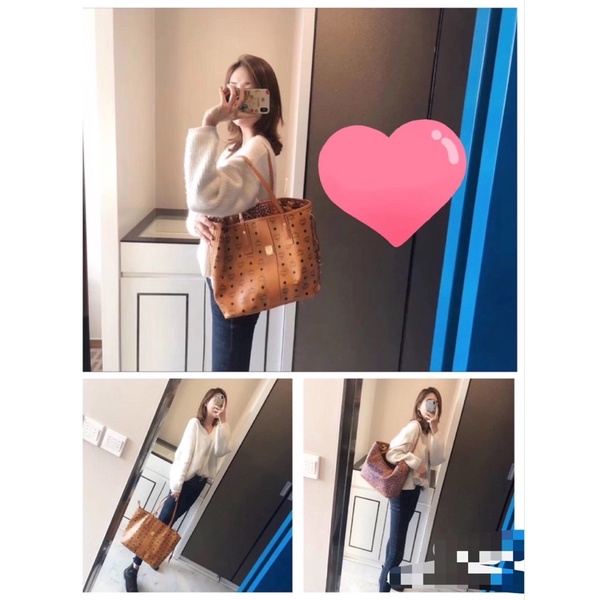 Túi đeo vai cao cấp size lớn hoạ tiết logo thương hiệu MCM da thật có 2 màu