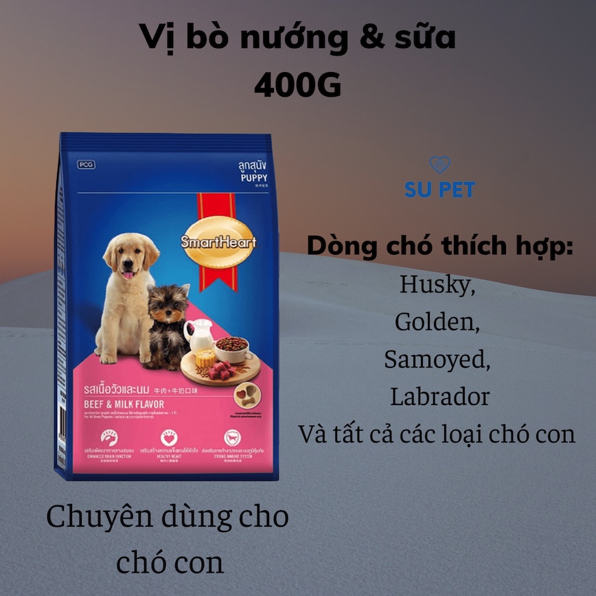 [Mã PET50K giảm Giảm 10% - Tối đa 50K đơn từ 250K] Thức ăn cho mọi giống chó vị bò nướng Smartheart 400G