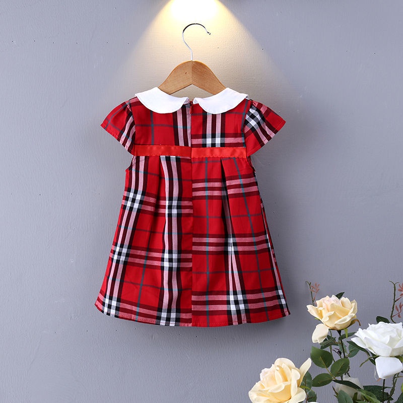 Đầm Tay Ngắn Cổ Búp Bê Kẻ Sọc Caro Mẫu Mới Thời Trang Mùa Hè Dành Cho Bé Gái