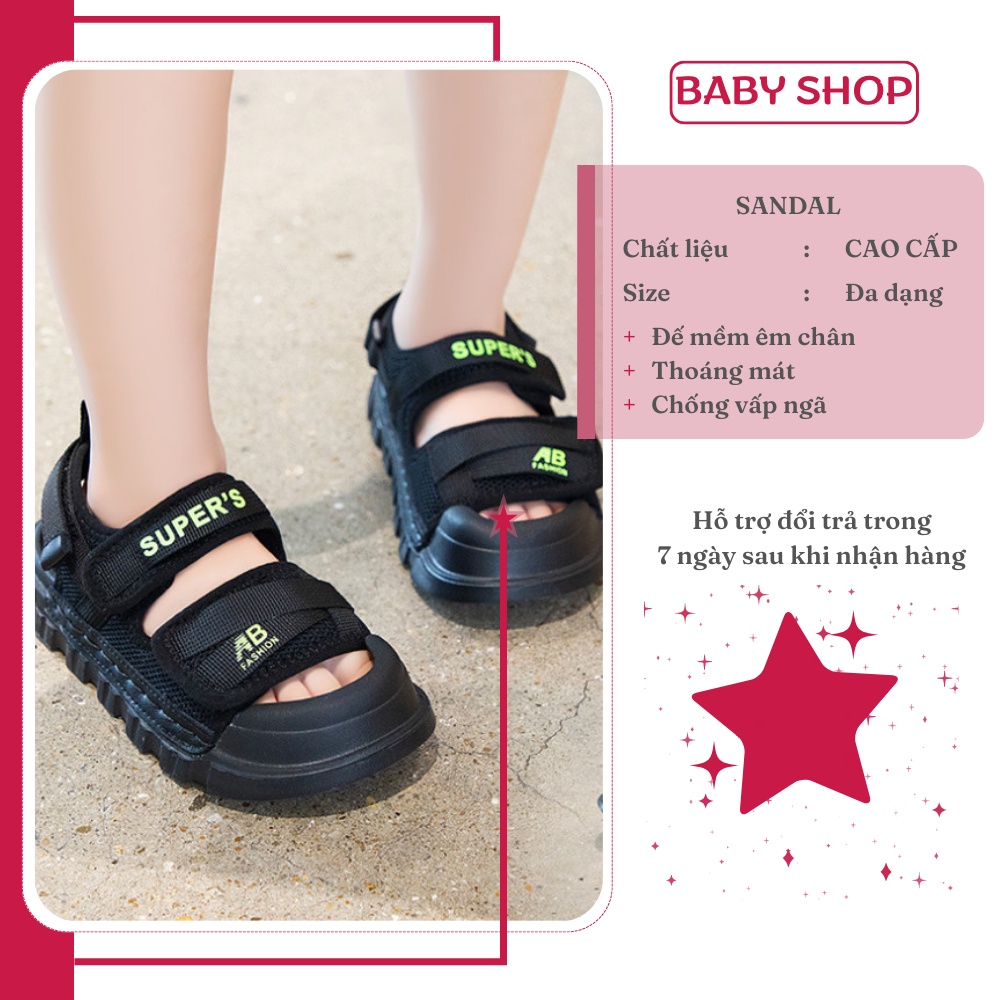 Dép sandal mũi cao chống vấp, đế khâu, siêu nhẹ, quai trước chỉnh rộng hẹp được cho bé từ 1 đến 12 tuổi