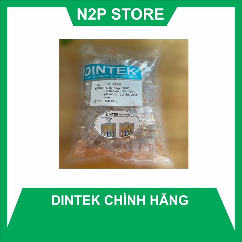 Đầu hạt bấm mạng RJ45 UTP Dintek CAT 5E (100 đầu/ 1 bịch)