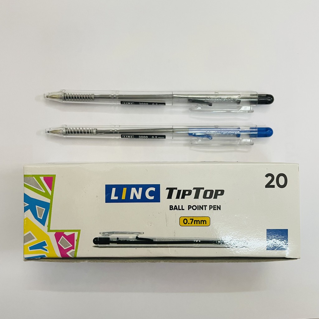 Bút bi ngòi 0,5mm mực xanh đen Linc tiptop