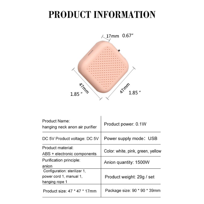 Máy Lọc Không Khí Khử Mùi Ion Âm Thiết Kế Nhỏ Gọn Tiện Dụng Cho Gia Đình