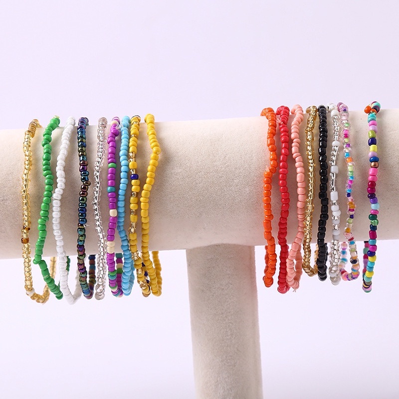 Bộ 7 Vòng Đeo Chân Co Giãn Xỏ Hạt Màu Cầu Vồng Phong Cách Bohemian Dành Cho Nữ