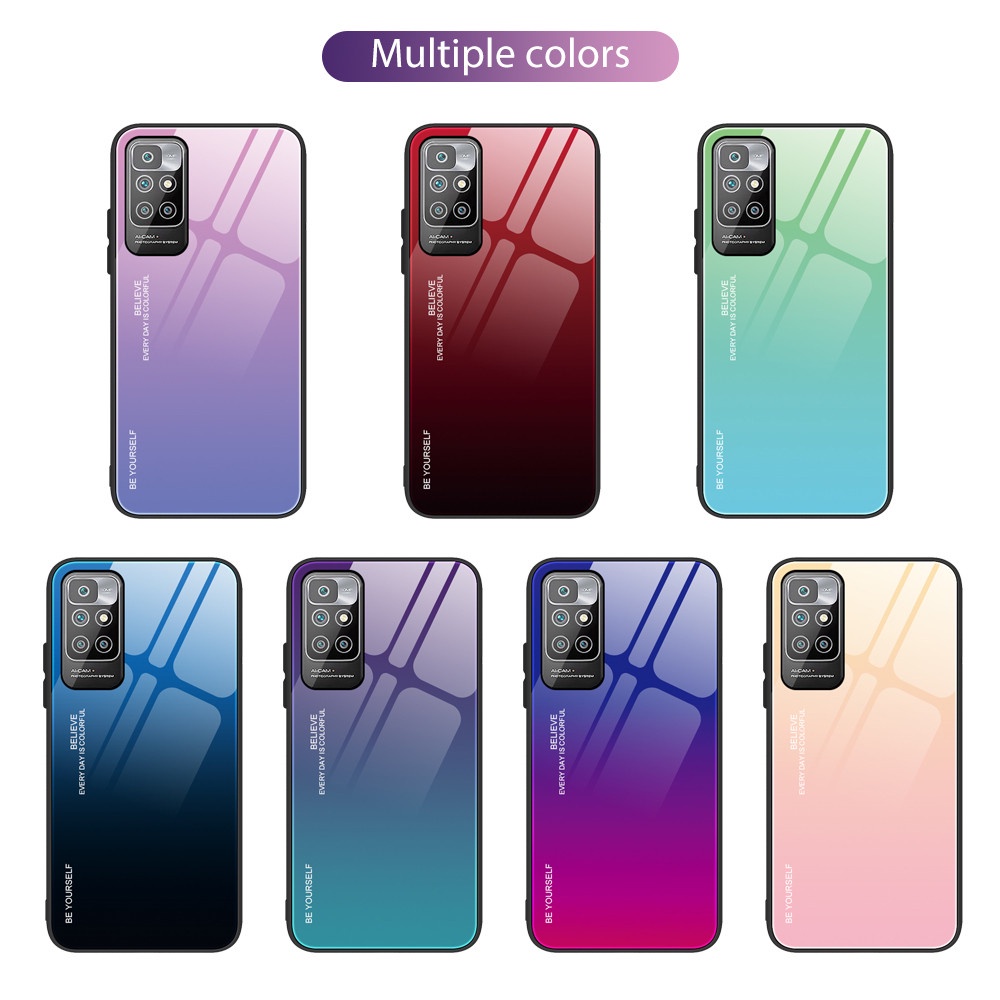 Ốp điện thoại kính cường lực cứng chống sốc màu gradient cho Xiaomi Redmi 10 10X Pro 9 9A Note 9 9s Note9 Redmi10