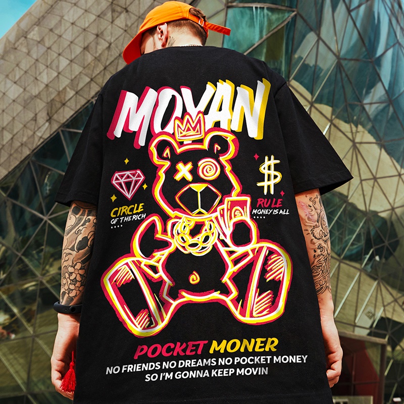 Áo thun nam Nhật Bản, hip-hop form rộng tay lỡ áo cặp đôi in chữ T