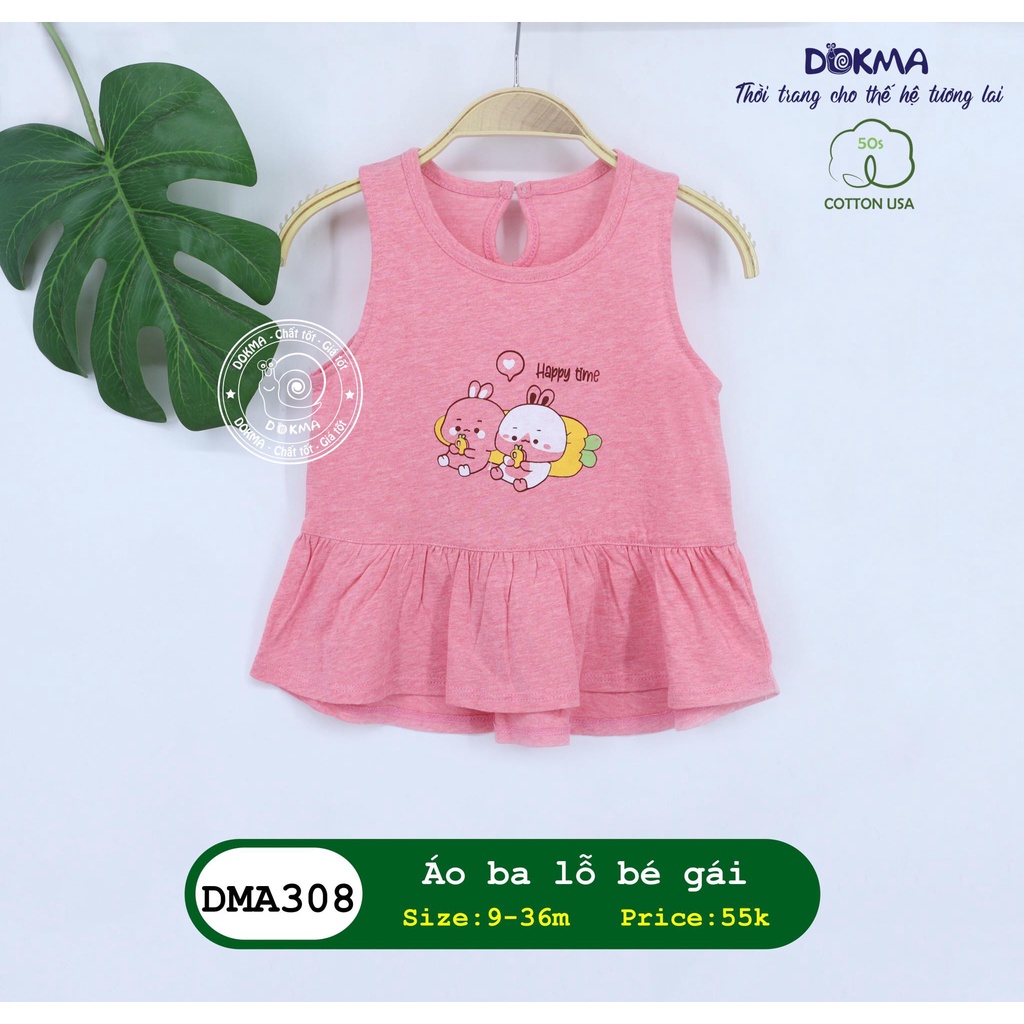 [Rẻ Vô Địch] Áo ba lỗ cotton bé gái DMA308 Dokma
