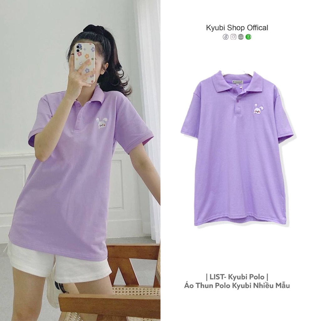 Áo thun polo nữ ulzzang phom rộng chất cotton thêu hình [Nhiều mẫu LIST21] - Áo po lo Kyubi ATPL21