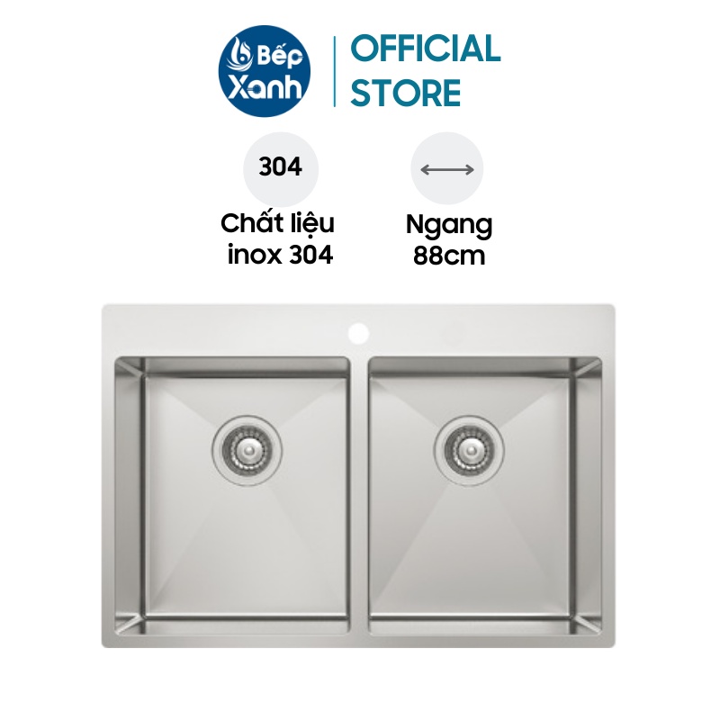 Chậu Rửa Chén Hafele HS20-SSN2S90 567.20.537 - Inox 304 - Ngang 88 cm