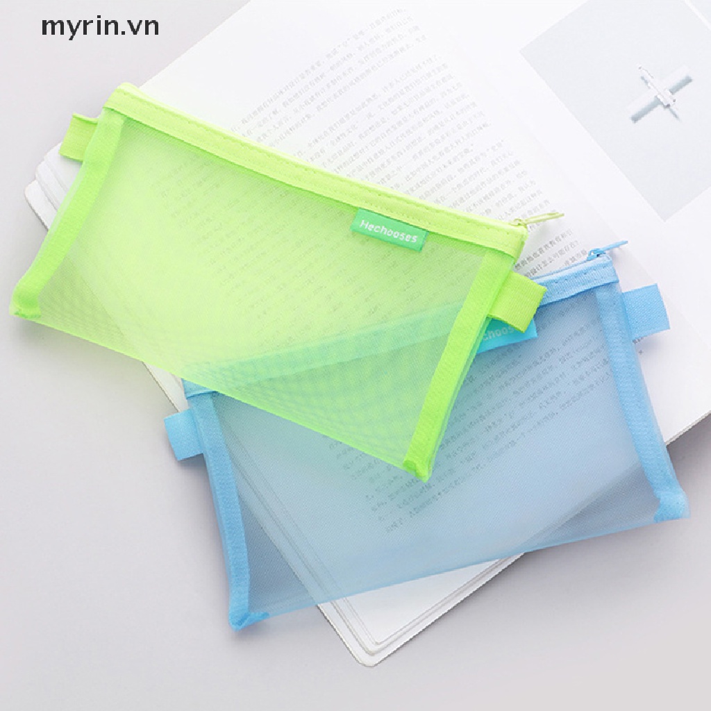 Túi Lưới Trong Suốt Cỡ Lớn Đựng Bút Có Khóa Kéo Tiện Dụng Cho Học Sinh