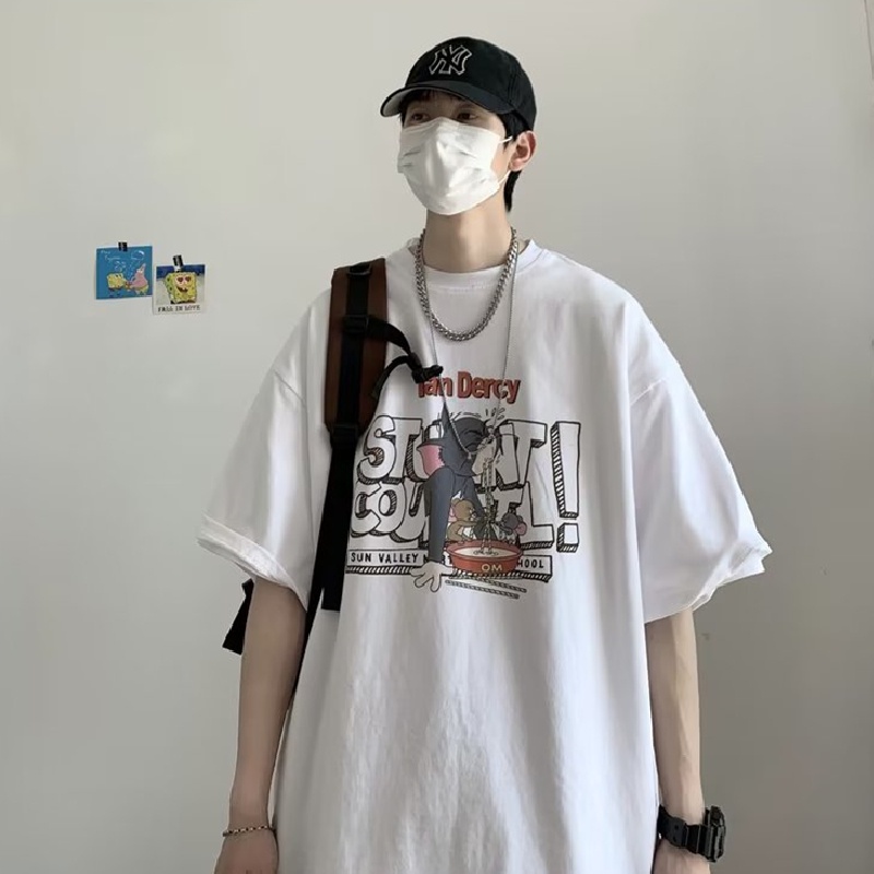 Áo Thun Tay Ngắn Dáng Rộng In Họa Tiết Phong Cách Hip Hop Hàn Quốc Thời Trang Mùa Hè Cho Nam Và Nữ size M-8XL