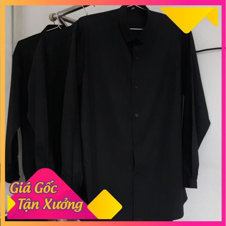 ÁO SƠ MI NAM TAY DÀI FULL ĐEN CAO CẤP MỊN MÁT ÍT NHĂN