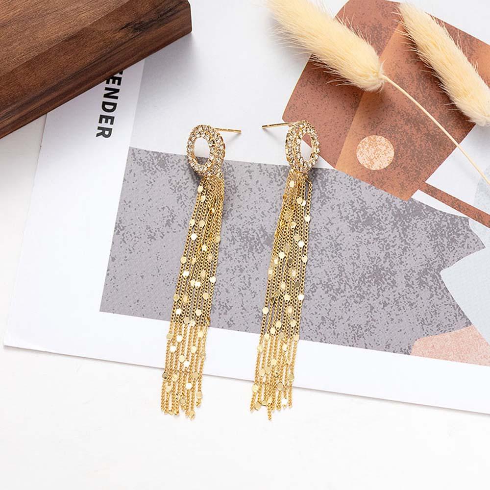 Bông Tai Dáng Dài Mặt Hình Vuông Phối Tua Rua Phong Cách Hàn Quốc Tinh Tế S925