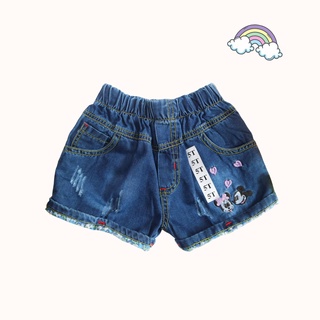 -Quần Short Bò Bé Gái 8-20kg Thêu Mickey Gập Gấu SILBERKIDS