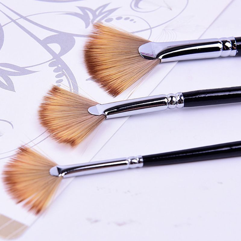 Bộ 3 cọ vẽ tranh màu nước nghệ thuật thân acrylic sơn dầu sợi lông nylon ống đồng màu sắc hỗn hợp đầu dạng quạt