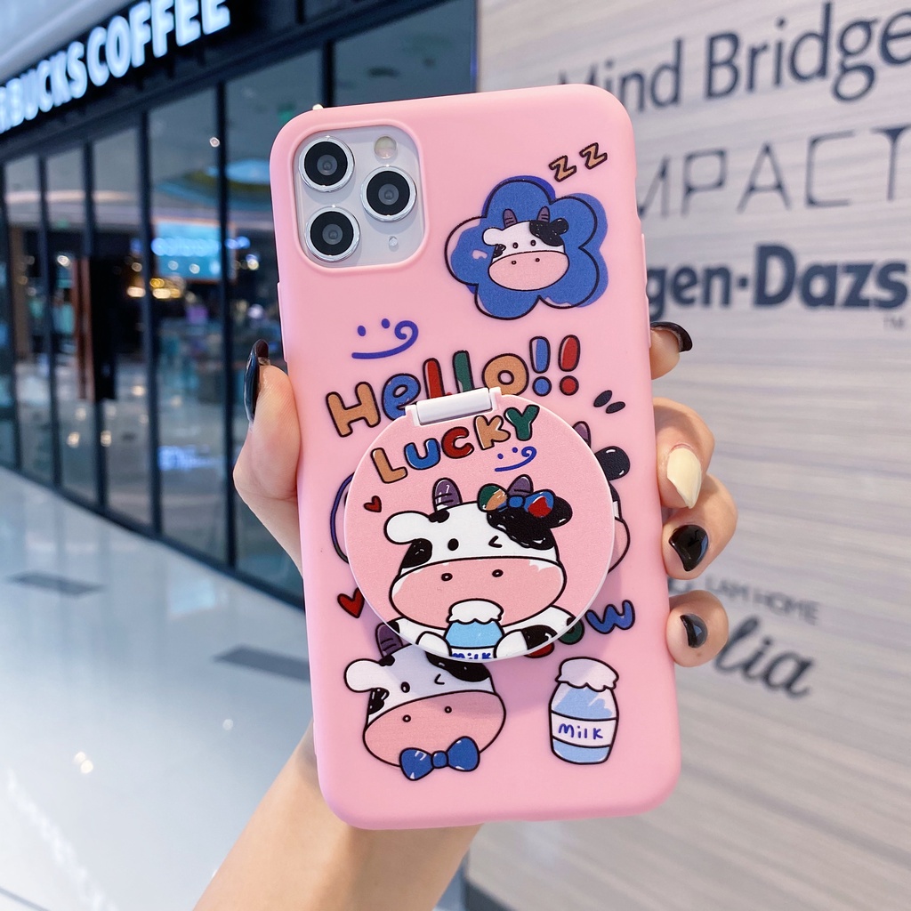 iPhone 12 Mini 11 Pro Max X XR XS Max 8 7 6 6S Plus SE 2020 Cute Cows Mobile Phone Soft Case with The Same Cow Mirror