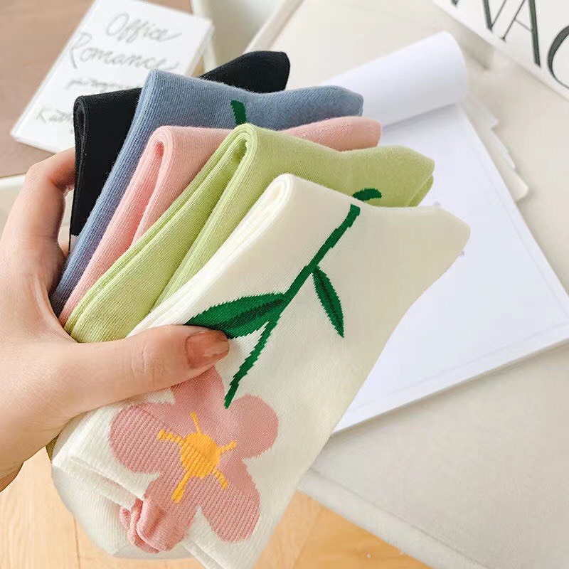 Tất cổ cao nữ họa tiết 3D hình bông hoa siêu xinh chất Cotton mềm mịn co giãn khử mùi thấm hút mồ hôi cực tốt TD048