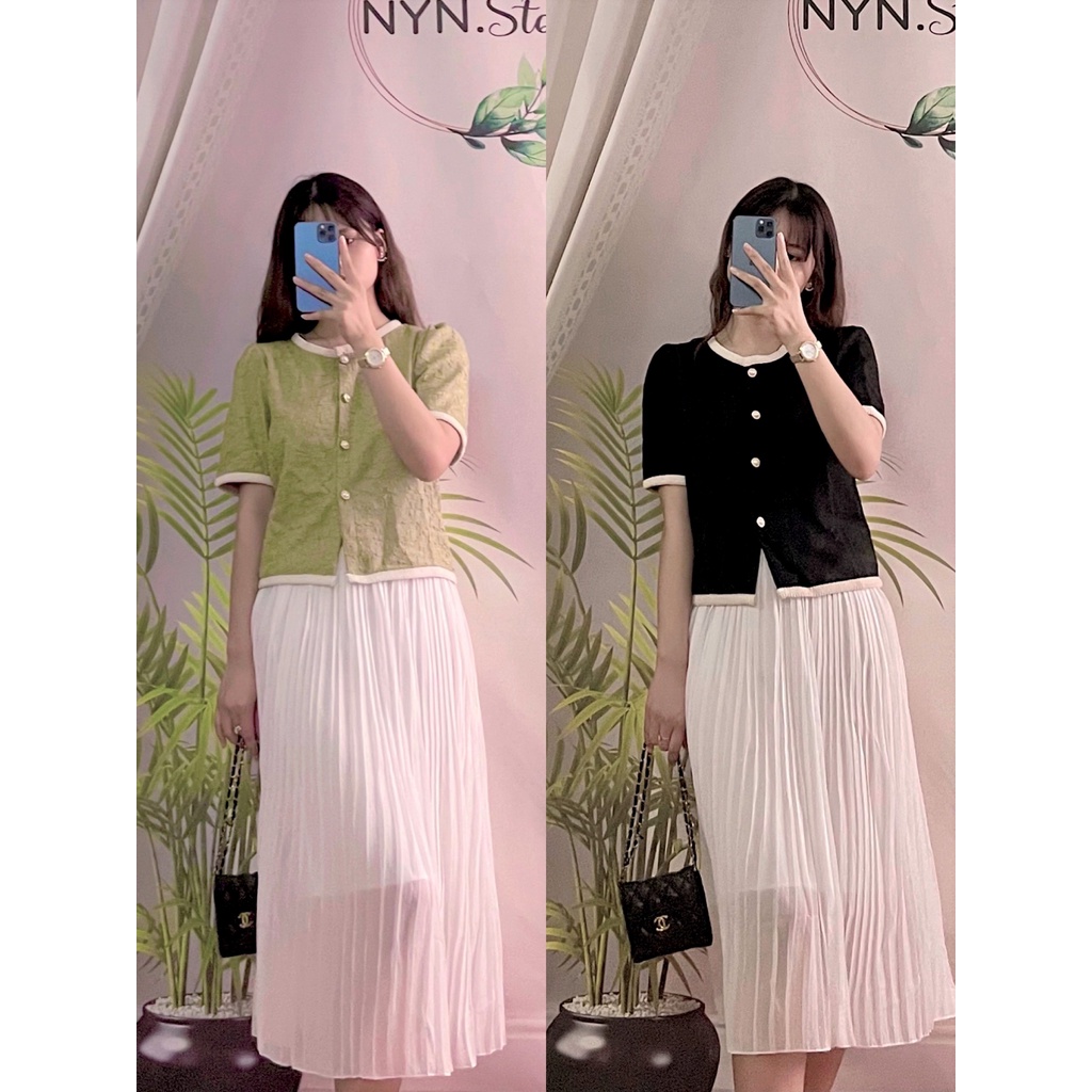 Áo sơ mi phong cách Hàn Quốc, hàng Quảng Châu, màu cốm, đen- NYN Store
