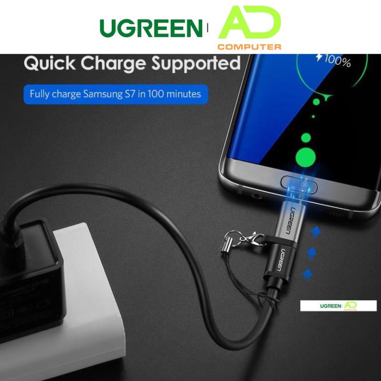 Đầu chuyển UGREEN US282 50590 cổng Type C cái sang cổng Micro USB đực, dài 2.5cm nhỏ gọn, vỏ nhôm