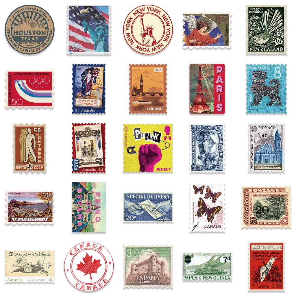 Sticker vintage phong cách cổ điển dán laptop chống nước, hình dán mũ bảo hiểm, điện thoại, vali sét 50 miếng