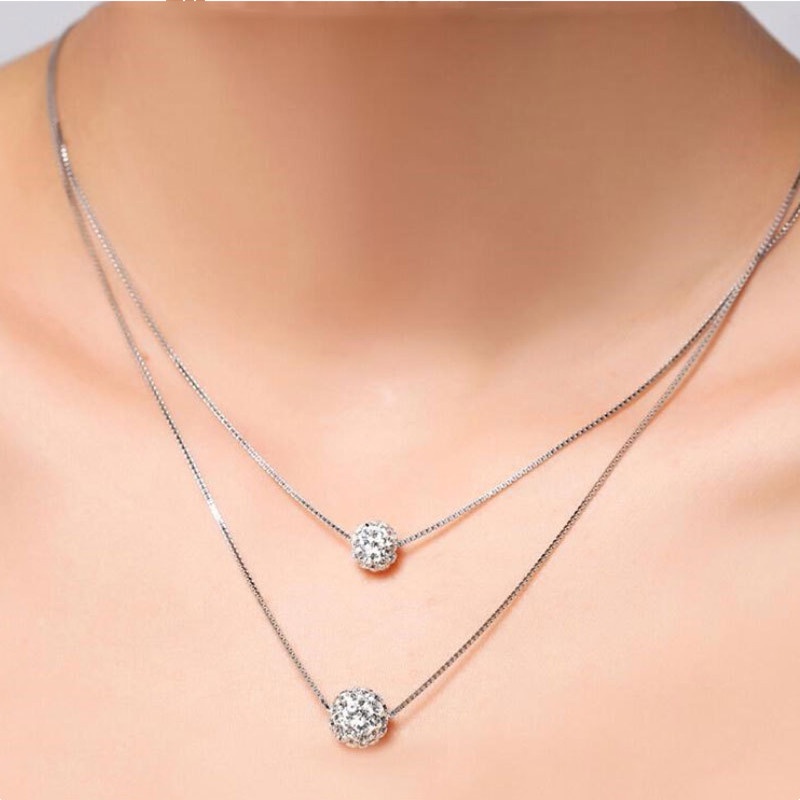 Vòng cổ Hai Lớp Đính Quả Cầu Lông Thời Trang Hàn Quốc Dành Cho Nữ