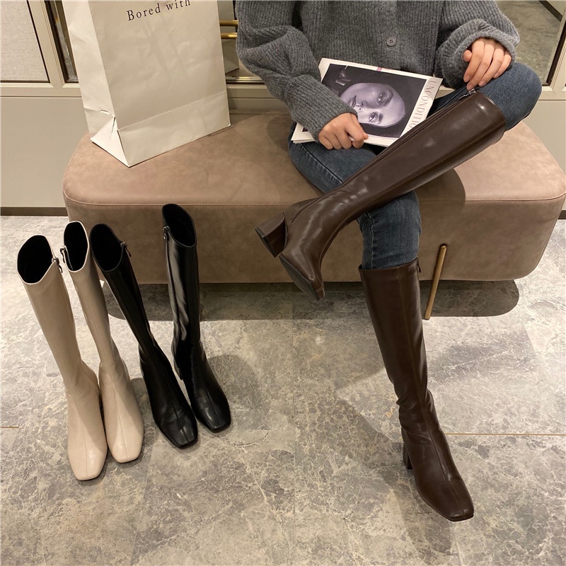 Boot đùi thời trang chất da lì gót cao 5cm