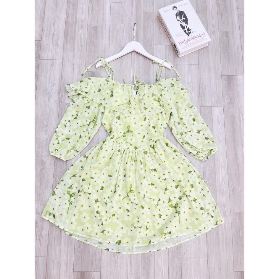 Váy hoa nhí, đầm hoa trễ vai xòe tiểu thư hàng thiết kế cao cấp