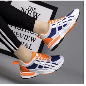 Giày nam sneaker thể thao FAKWUDEXX kẻ ô xanh cam thoáng khí