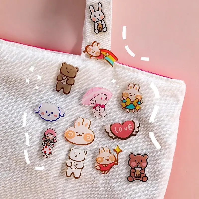 Ghim Cài Áo Hình Gấu / Thỏ / Trái Cây Hoạt Hình Dễ Thương