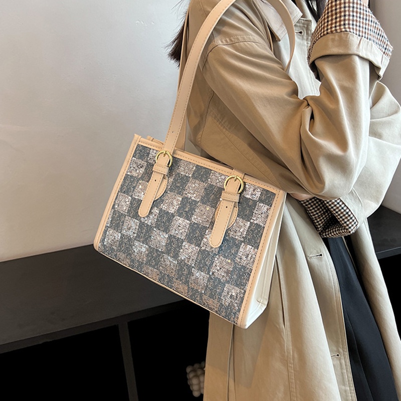 Túi Đeo Vai Bằng Vải canvas Hoa Văn Kẻ Ô Thời Trang Dành Cho Nữ