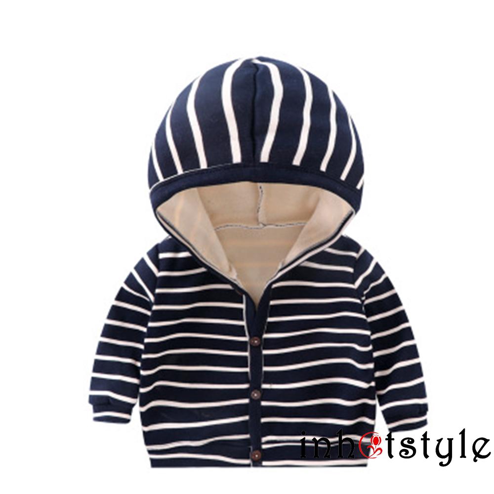 Áo khoác hoodie phối nhung hoạ tiết kẻ sọc giữ ấm mùa đông cho bé