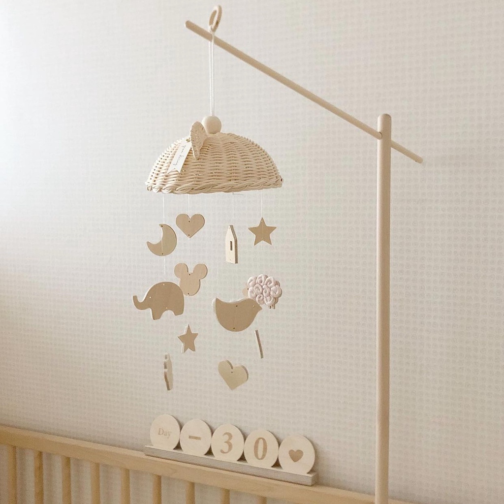Bộ treo nôi cũi Hàn Quốc hình Chuông gió Gấu trúc bằng mây cho bé