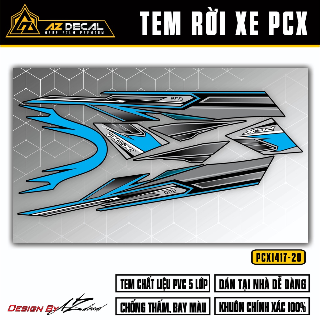 Tem Rời Dán Xe PCX 125 160 150 Mẫu BCD | PCX-20 | Decal Chế Dán Xe Máy PCX Chống Nước, Bền Màu